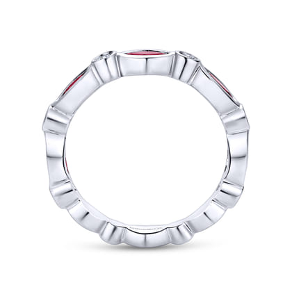 14K White Gold Marquise Ruby and Round Diamond Stackable Ring