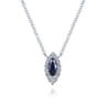 14K White Gold Marquise Sapphire and Diamond Halo Pendant Necklace - 0.11 ct