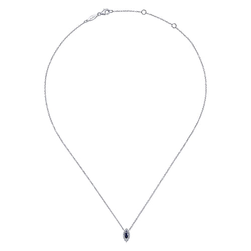 14K White Gold Marquise Sapphire and Diamond Halo Pendant Necklace - 0.11 ct - Shot 2