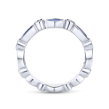 14K White Gold Marquise Sapphire and Round Diamond Stackable Ring