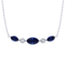 14K White Gold Marquise Shape Sapphire and Bezel Set Diamond Bar Necklace - 0.04 ct