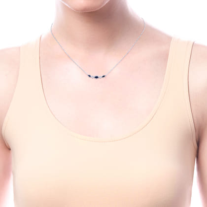 14K White Gold Marquise Shape Sapphire and Bezel Set Diamond Bar Necklace