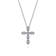 14K White Gold Marquise Shaped Diamond Cross Necklace