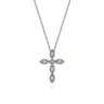 14K White Gold Marquise Shaped Diamond Cross Necklace - 0.09 ct