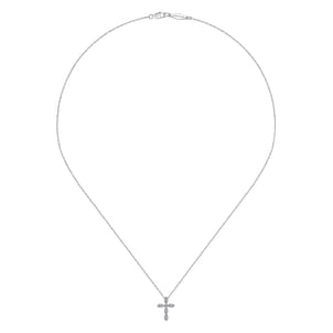 14K White Gold Marquise Shaped Diamond Cross Necklace