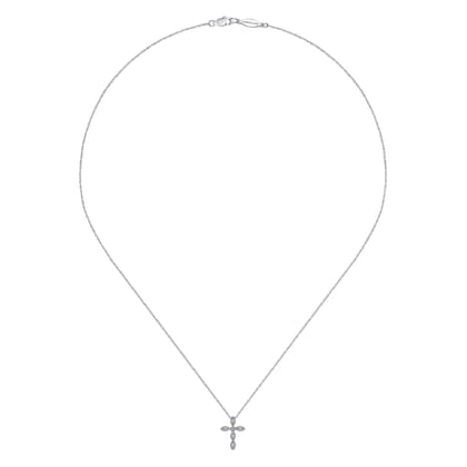 14K White Gold Marquise Shaped Diamond Cross Necklace
