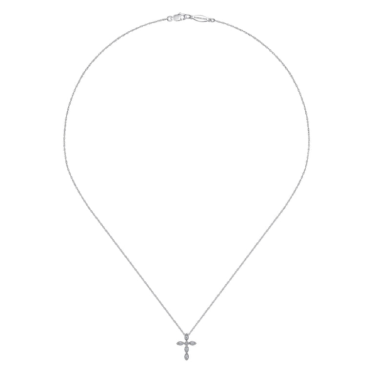 14K White Gold Marquise Shaped Diamond Cross Necklace - 0.09 ct - Shot 2