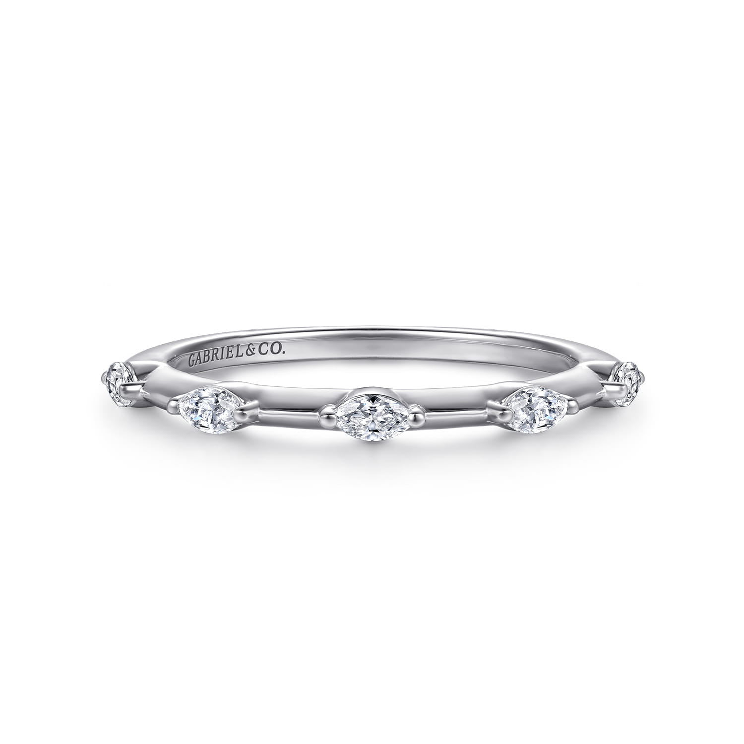 Straight Wedding Ring in 14k White Gold with Marquise Natural Diamond at Gabriel & Co. - Shot 1