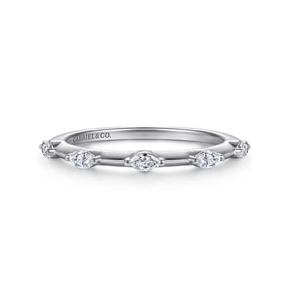 14K White Gold Marquise Station Diamond Anniversary Band