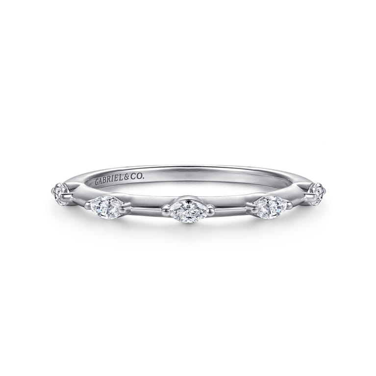 Straight Wedding Ring in 14k White Gold with Marquise Natural Diamond at Gabriel & Co. - Shot 1