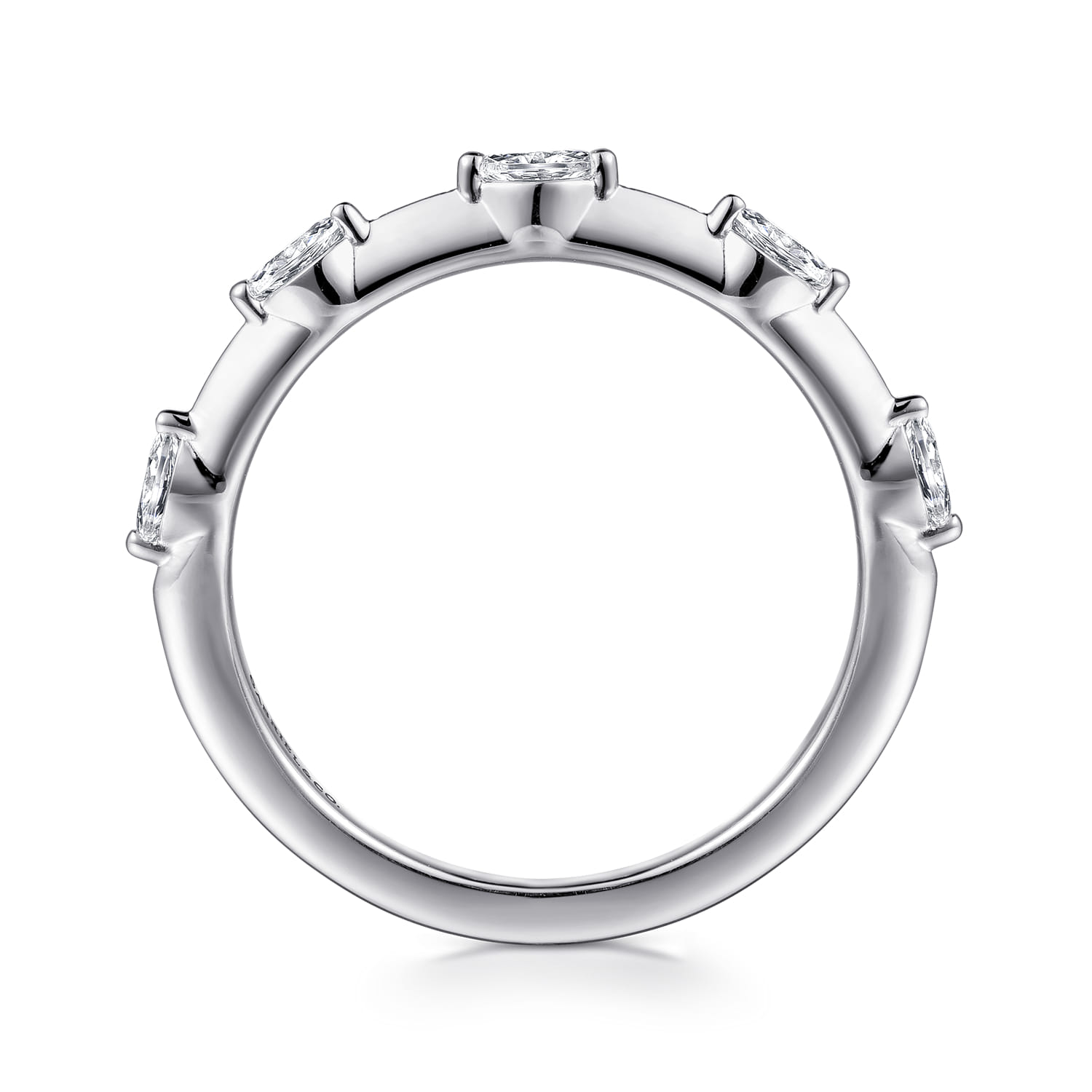 Straight Wedding Ring in 14k White Gold with Marquise Natural Diamond at Gabriel & Co. - Shot 2