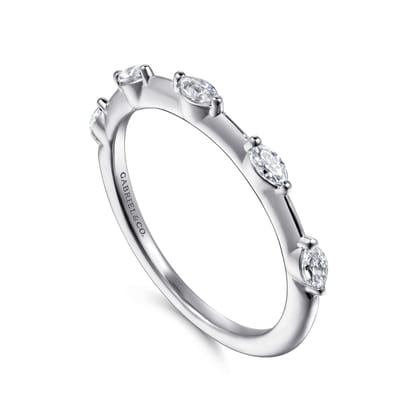 14K White Gold Marquise Station Diamond Anniversary Band