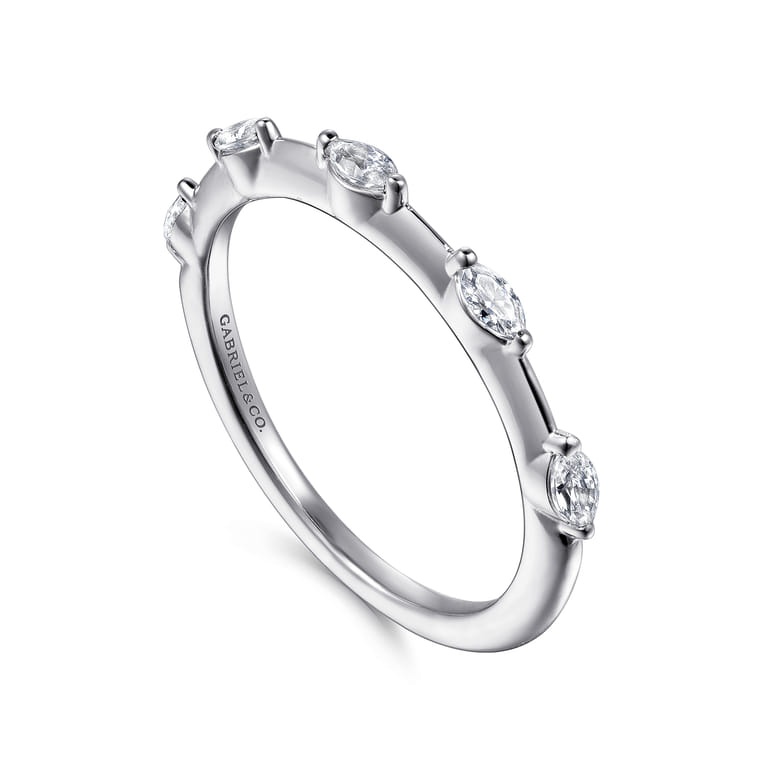 Straight Wedding Ring in 14k White Gold with Marquise Natural Diamond at Gabriel & Co. - Shot 3