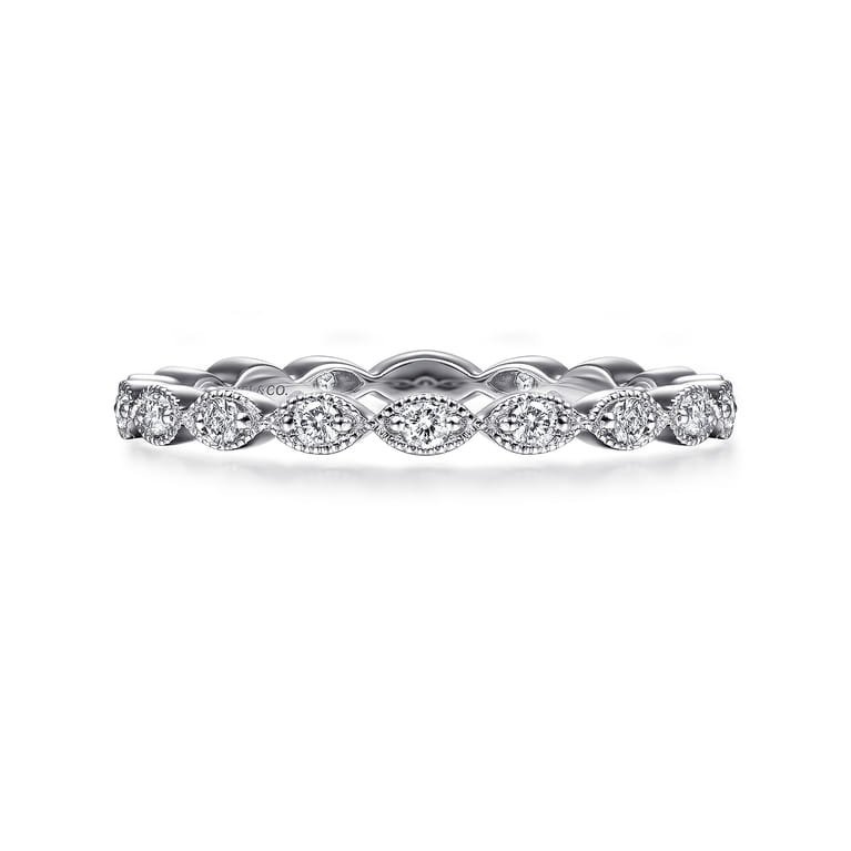 14K White Gold Marquise Station Diamond Stackable Ring - 0.25 ct - Shot 1