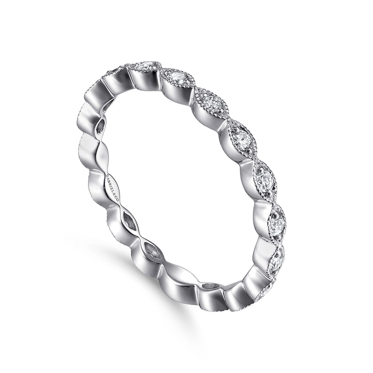 14K White Gold Marquise Station Diamond Stackable Ring - 0.25 ct - Shot 3
