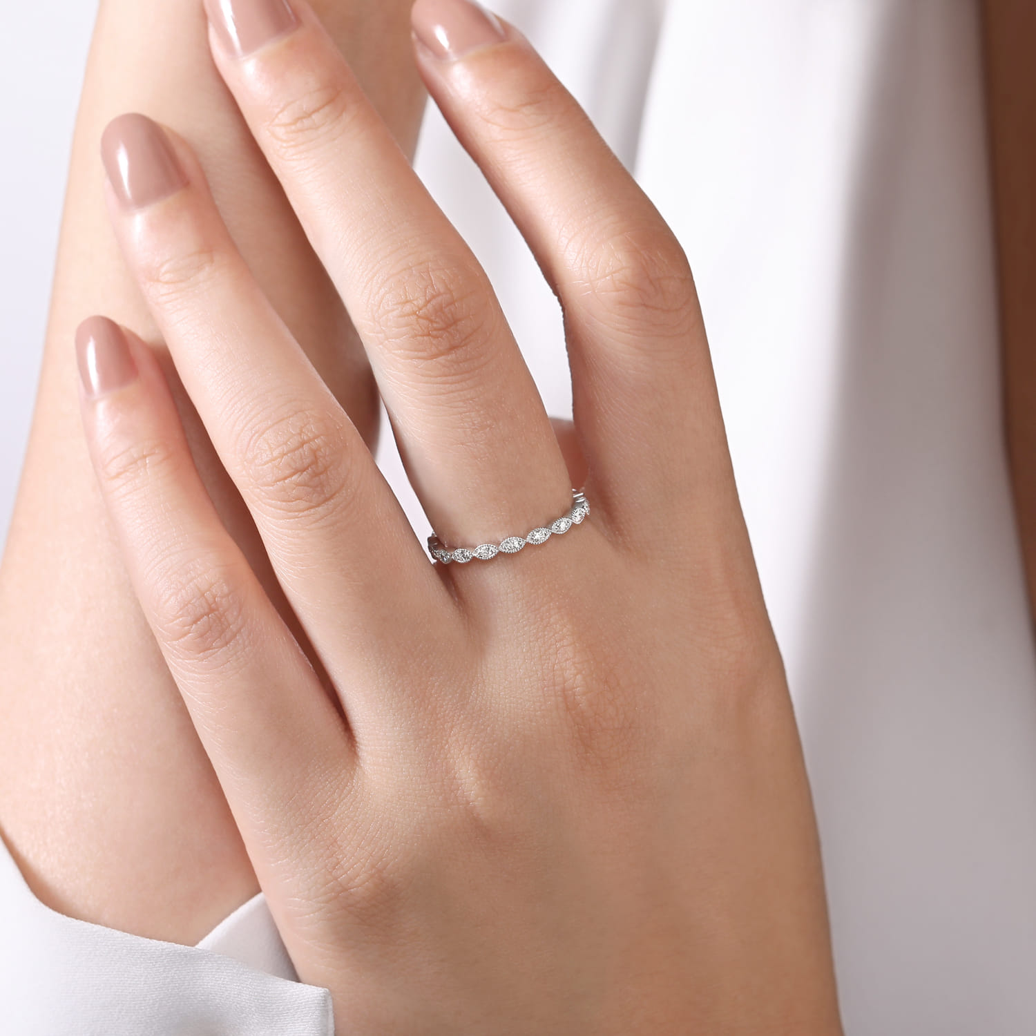 14K White Gold Marquise Station Diamond Stackable Ring - 0.25 ct - Shot 5