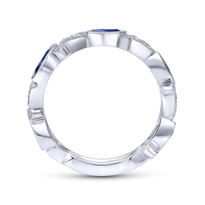 14K White Gold Marquise Station Sapphire and Diamond Ring