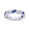 14K White Gold Marquise Station Sapphire and Diamond Ring - 0.08 ct
