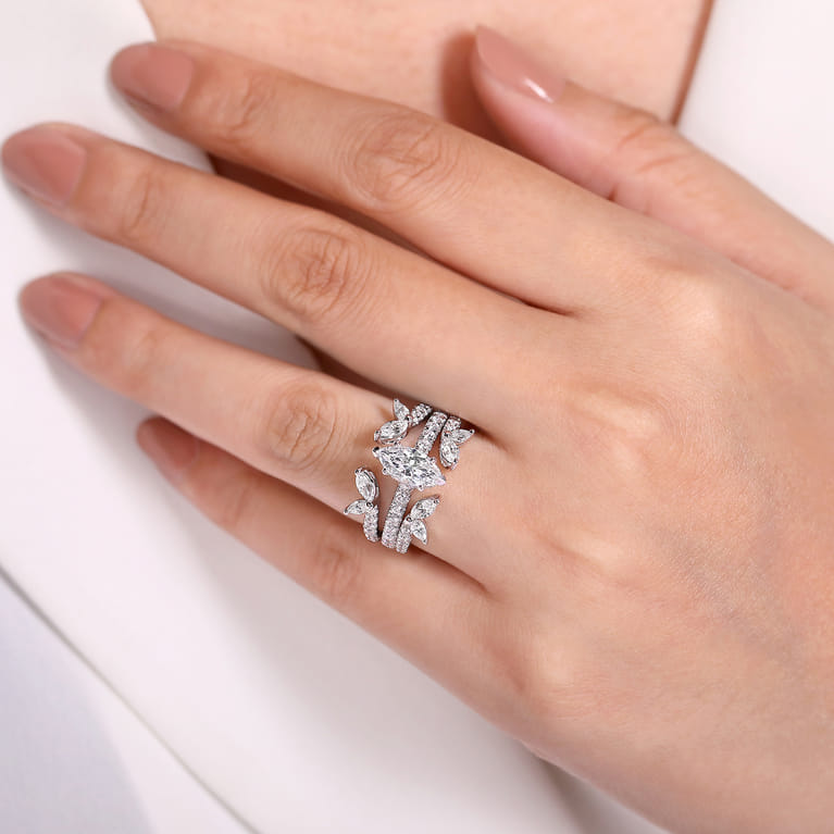 Enhancer Wedding Ring in 14k White Gold with Marquise Natural Diamond at Gabriel & Co. - Shot 5