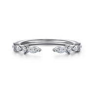 14K White Gold Marquise and Round Open Diamond Anniversary Band