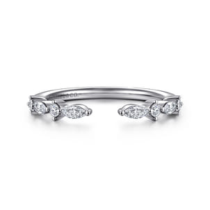 14K White Gold Marquise and Round Open Diamond Anniversary Band