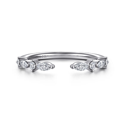 14K White Gold Marquise and Round Open Diamond Anniversary Band