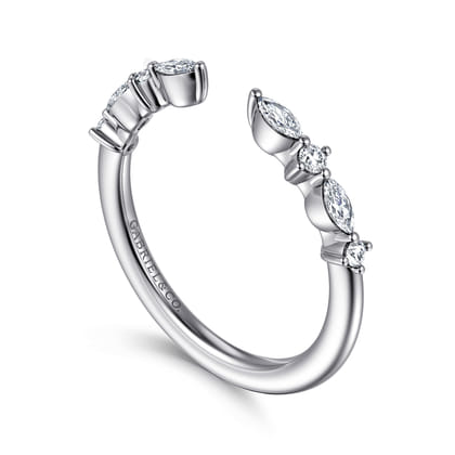14K White Gold Marquise and Round Open Diamond Anniversary Band