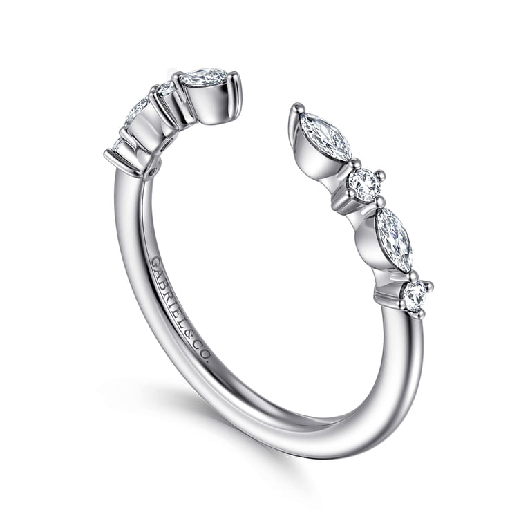 Open Ring Wedding Ring in 14k White Gold with Marquise Natural Diamond at Gabriel & Co. - Shot 3