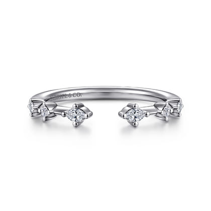 14K White Gold Marquise and Round Station Open Diamond Anniversary Band