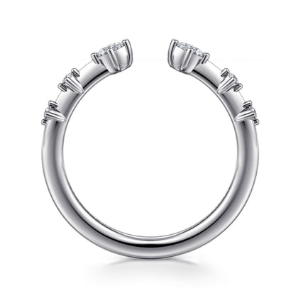 14K White Gold Marquise and Round Station Open Diamond Anniversary Band