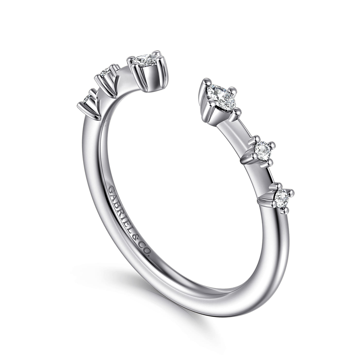 Open Ring Wedding Ring in 14k White Gold with Marquise Natural Diamond at Gabriel & Co. - Shot 3