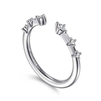 14K White Gold Marquise and Round Station Open Diamond Anniversary Band