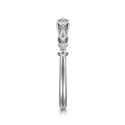 14K White Gold Marquise and Round Station Open Diamond Anniversary Band