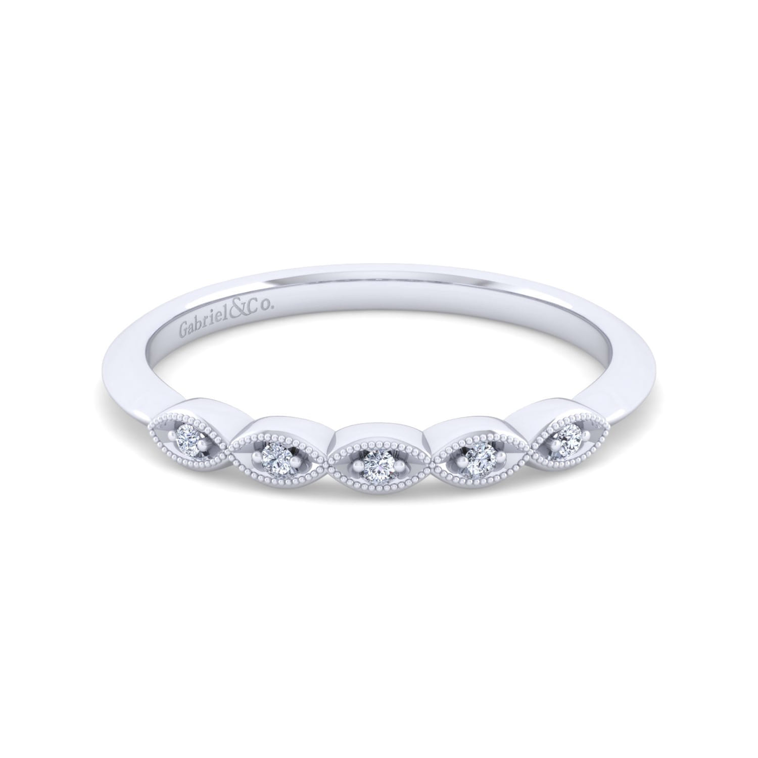 14K White Gold Matching Wedding Band - 0.03 ct - Shot 1