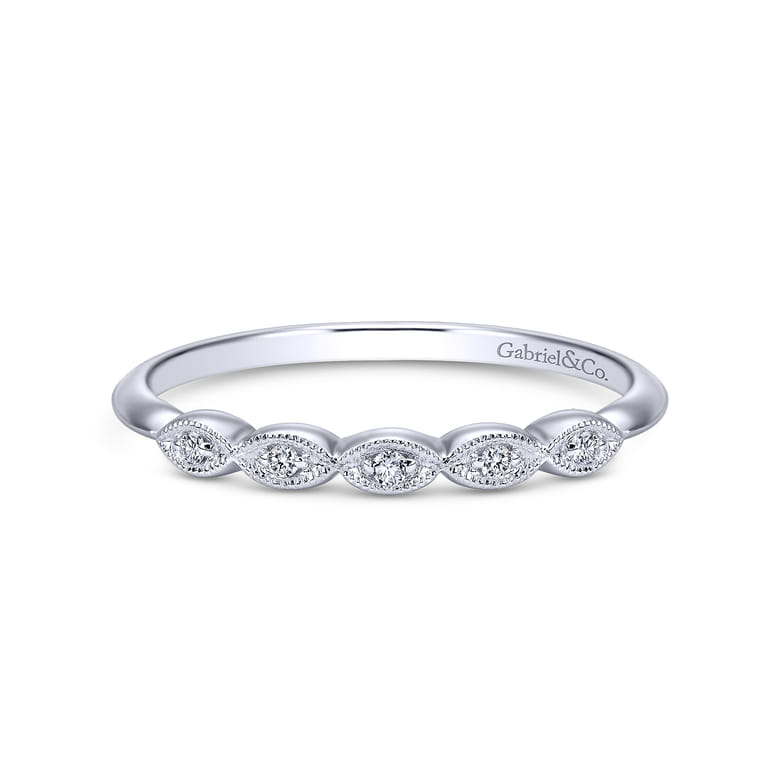 14K White Gold Matching Wedding Band - 0.03 ct - Shot 1