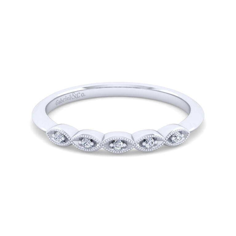 14K White Gold Matching Wedding Band - 0.03 ct - Shot 1