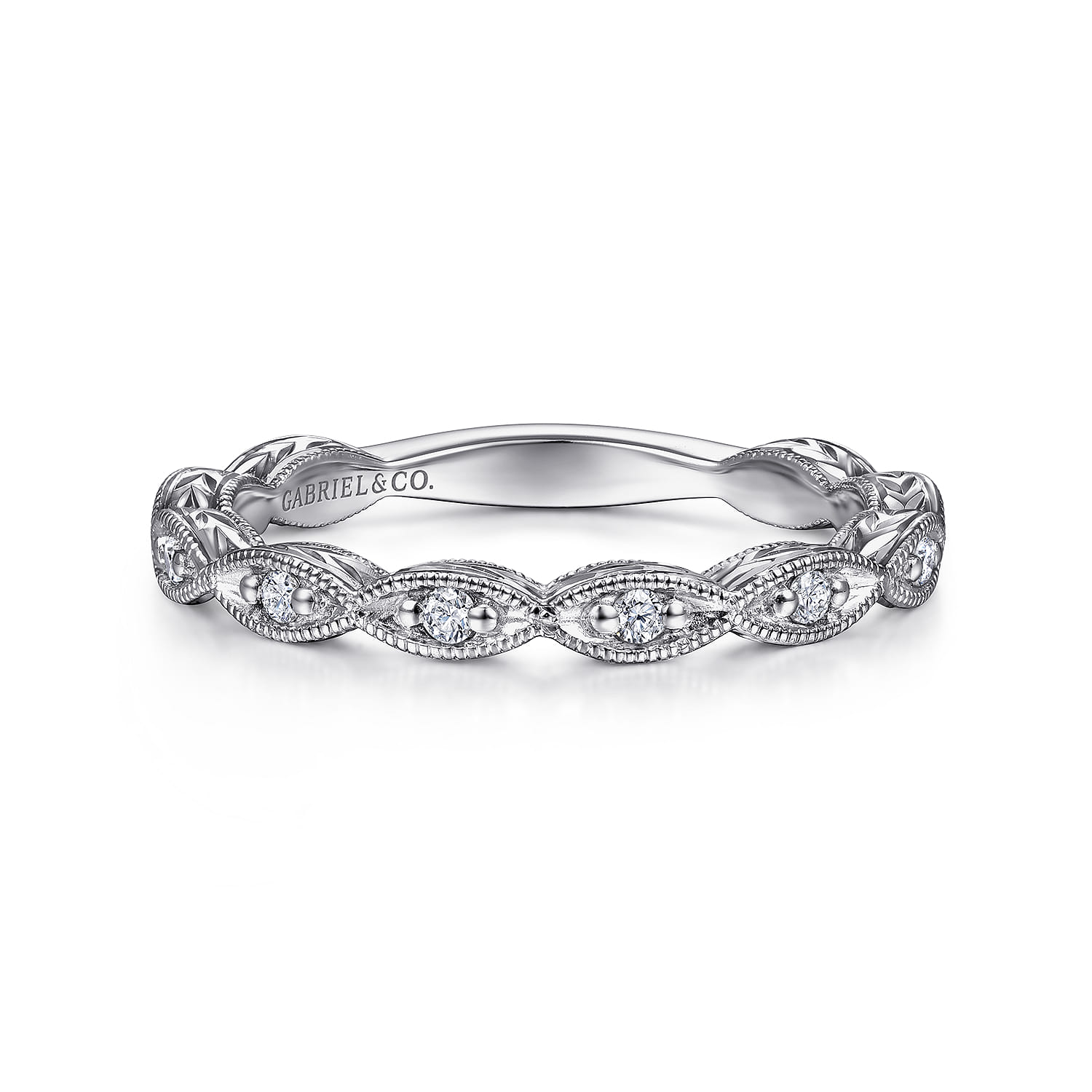 14K White Gold Matching Wedding Band - 0.12 ct - Shot 1