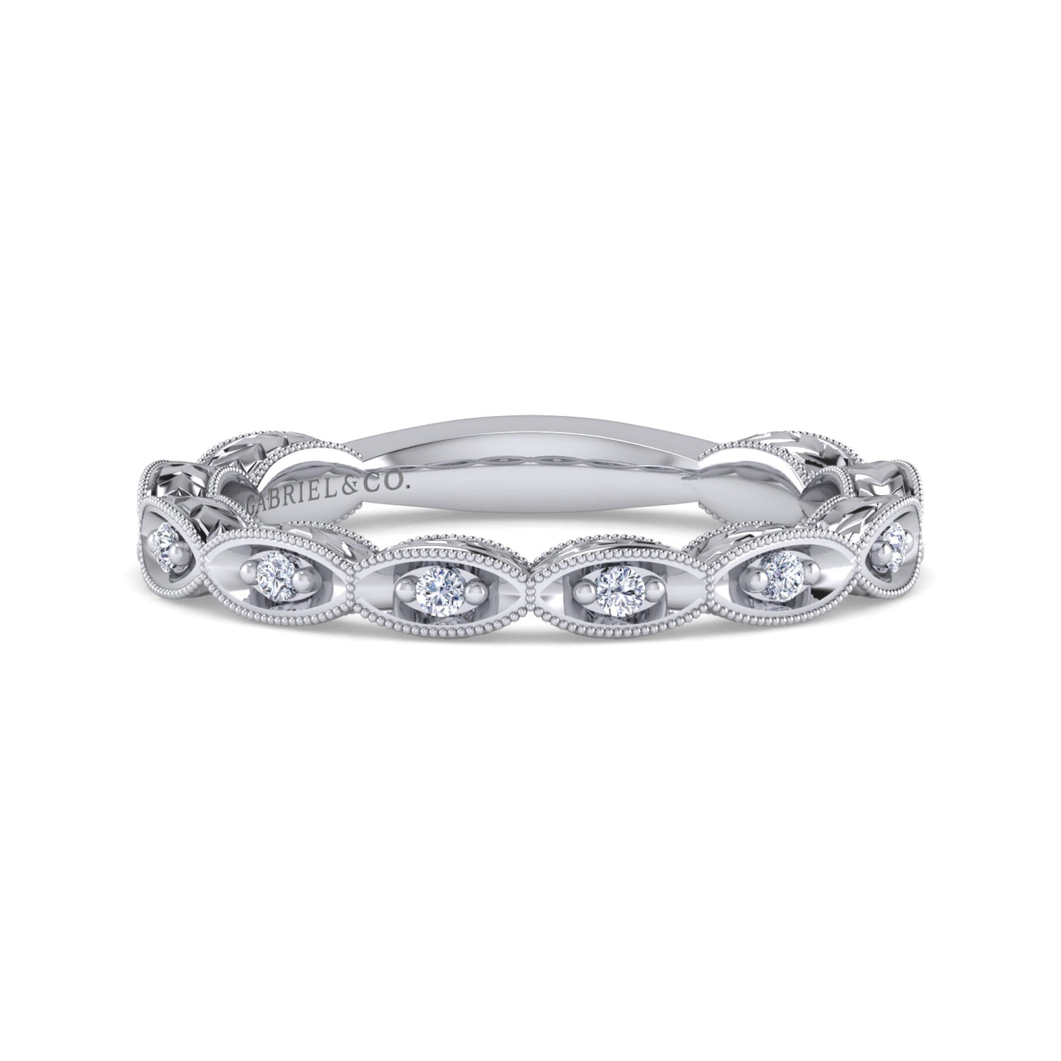 14K White Gold Matching Wedding Band - 0.13 ct - Shot 1