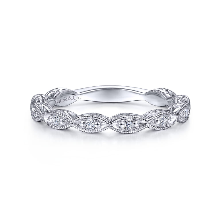 14K White Gold Matching Wedding Band - 0.12 ct - Shot 1
