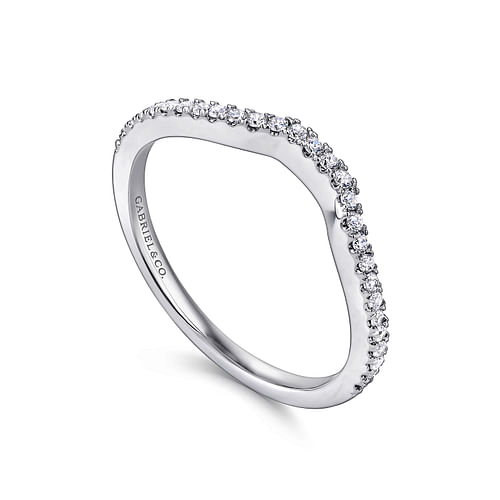 14k White Gold 0.16 Carat Curved Contemporary Natural Diamond Wedding ...