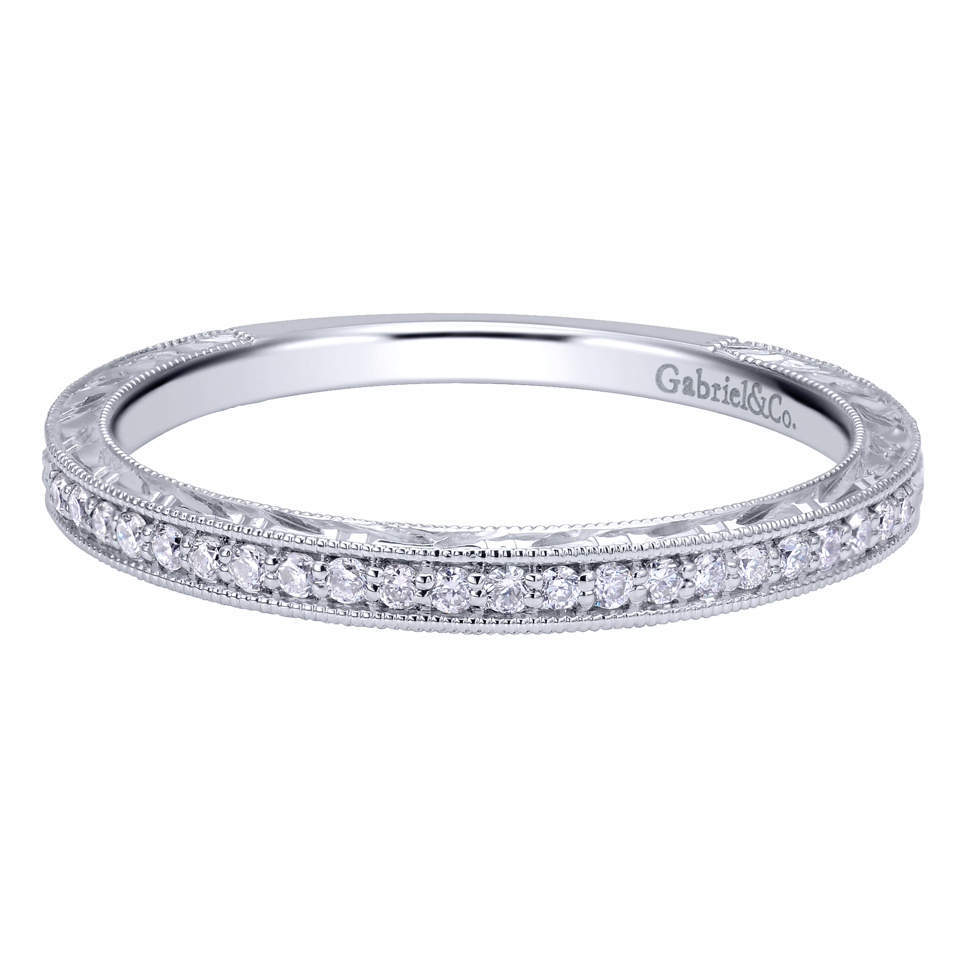 14K White Gold Matching Wedding Band - 0.09 ct - Shot 1