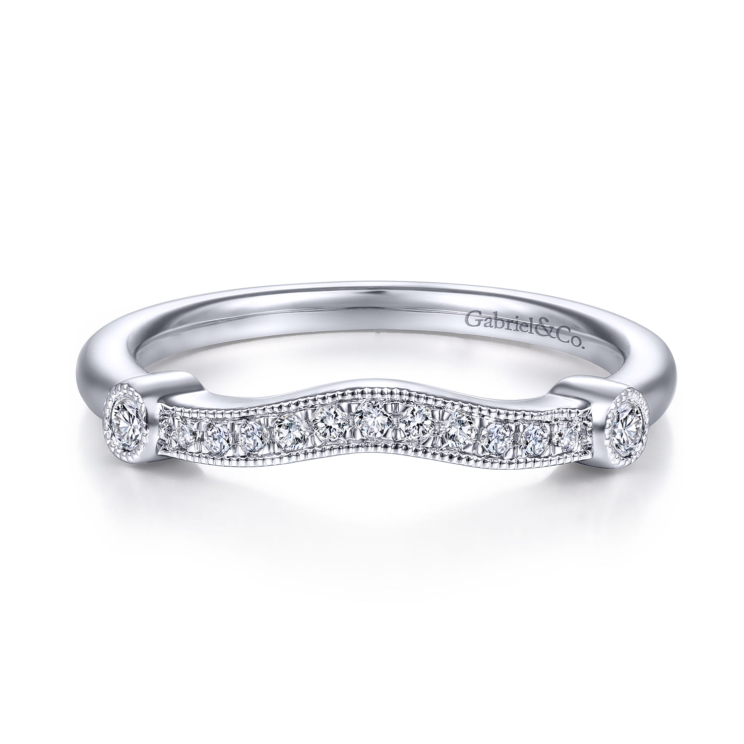 14K White Gold Matching Wedding Band - 0.11 ct - Shot 1