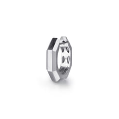 14K White Gold Mens Angular Cuts Single Huggie Earring