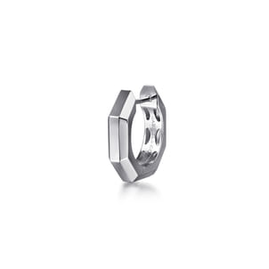 14K White Gold Mens Angular Cuts Single Huggie Earring