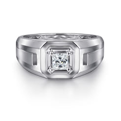 14K White Gold Mens Engagement Ring in High Polish Finish