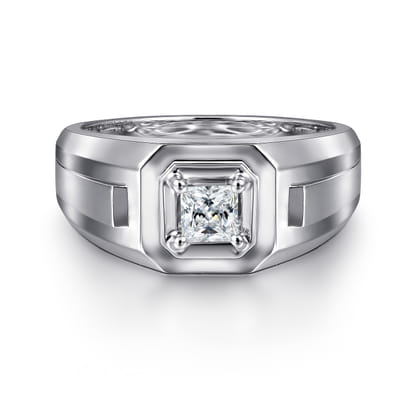14K White Gold Mens Engagement Ring in High Polish Finish