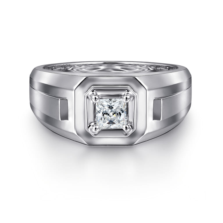 14K White Gold Mens Engagement Ring in High Polish Finish - 0.5 ct - Shot 1