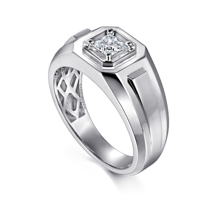 14K White Gold Mens Engagement Ring in High Polish Finish