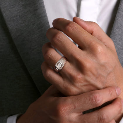 14K White Gold Mens Engagement Ring in High Polish Finish