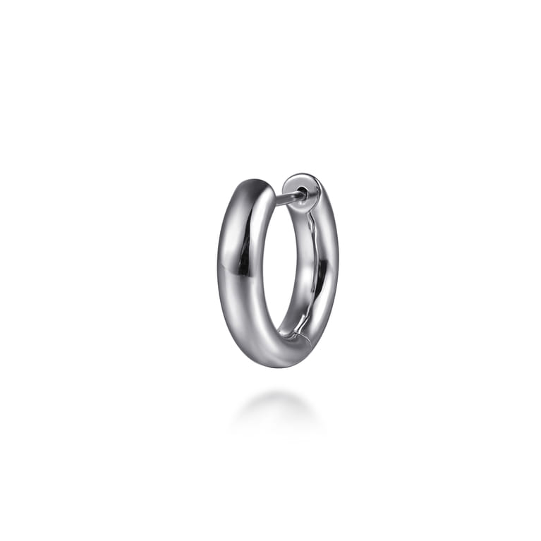 14K White Gold Mens Round Tube Single Huggie Earring - Shot 3